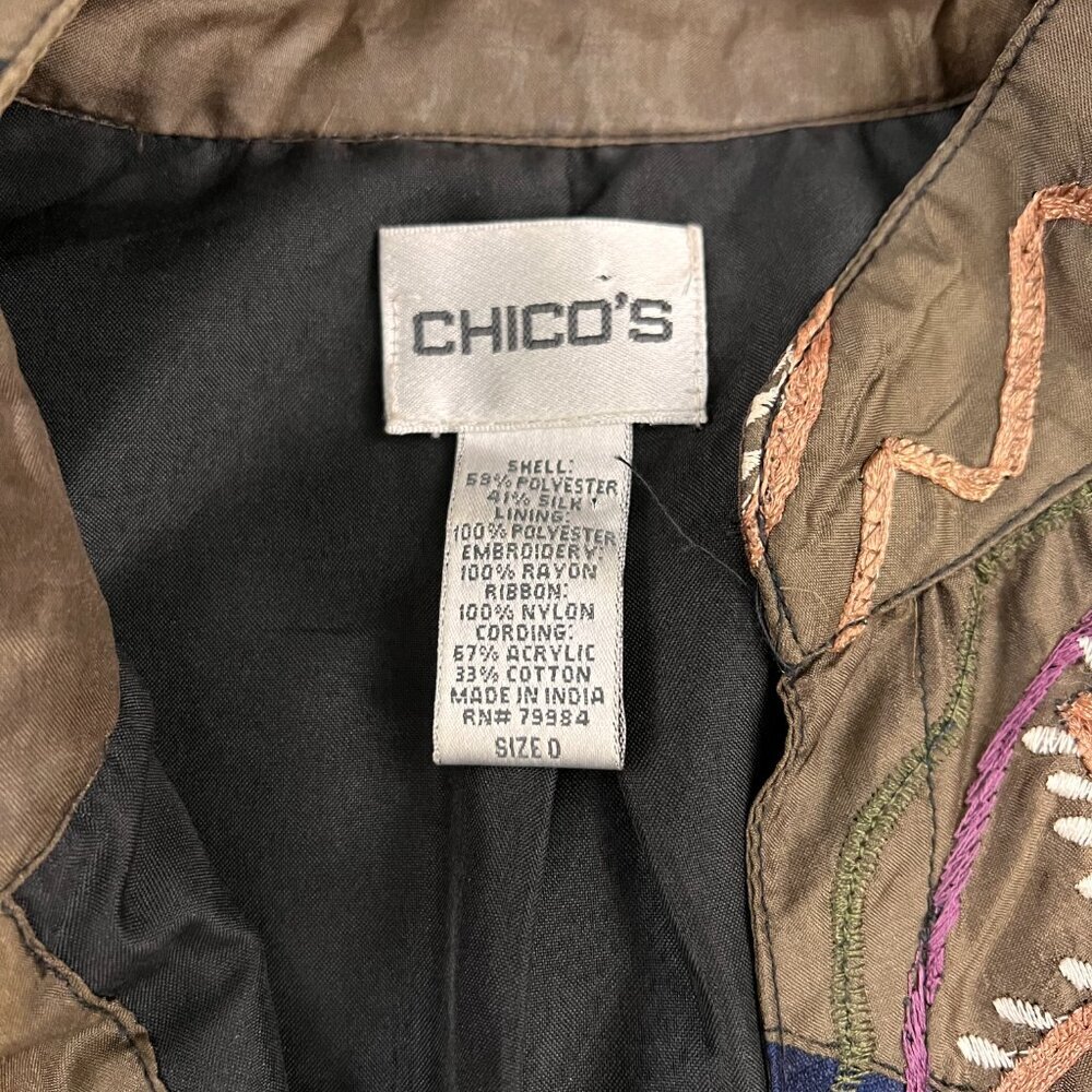 Chico's Jewel-Tone Silk Blend Patchwork Embroidered Jacket Sz XS - Picture 8 of 13